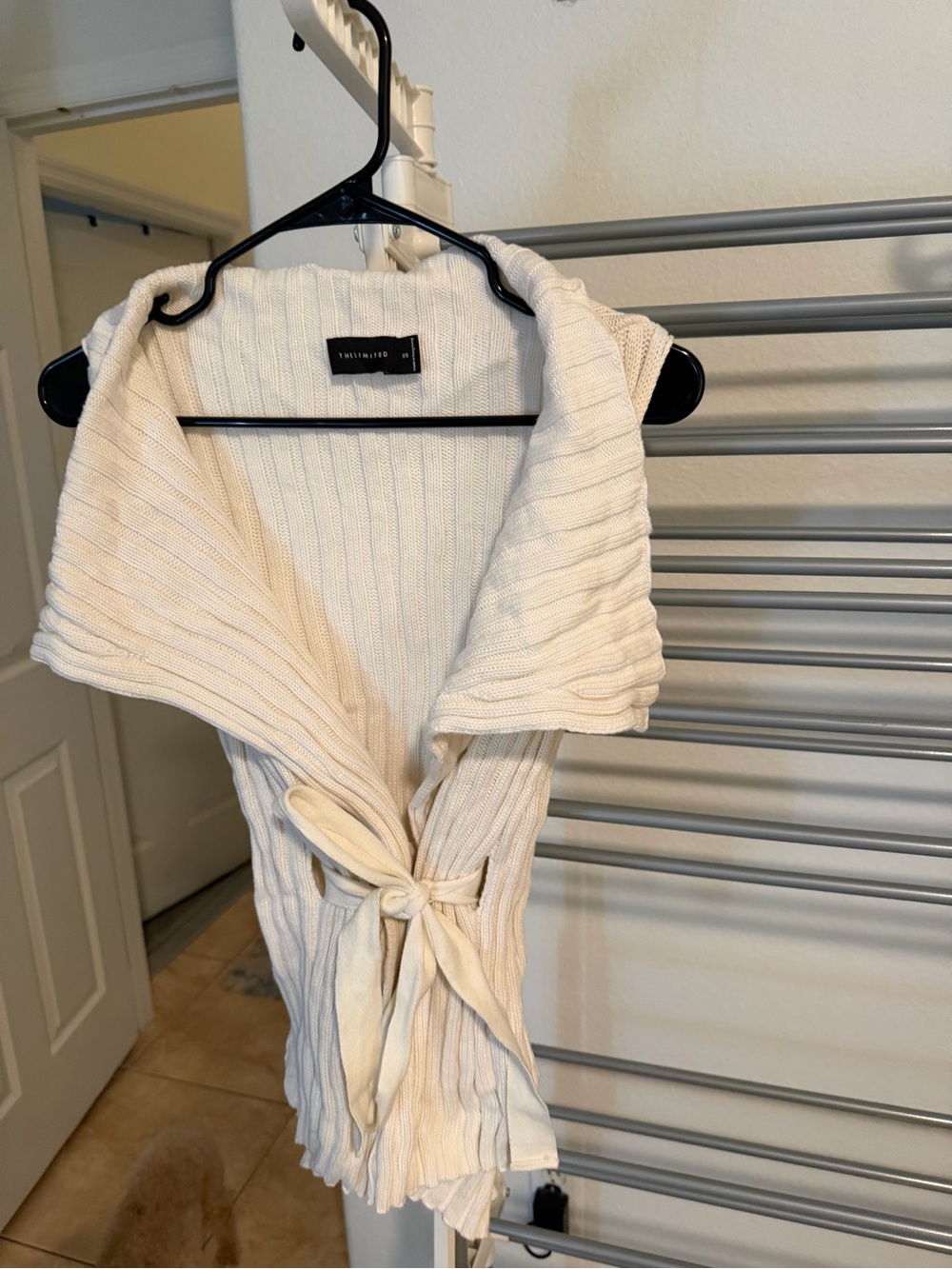 The Limited Cream Ribbed Knit Tie-Front Vest